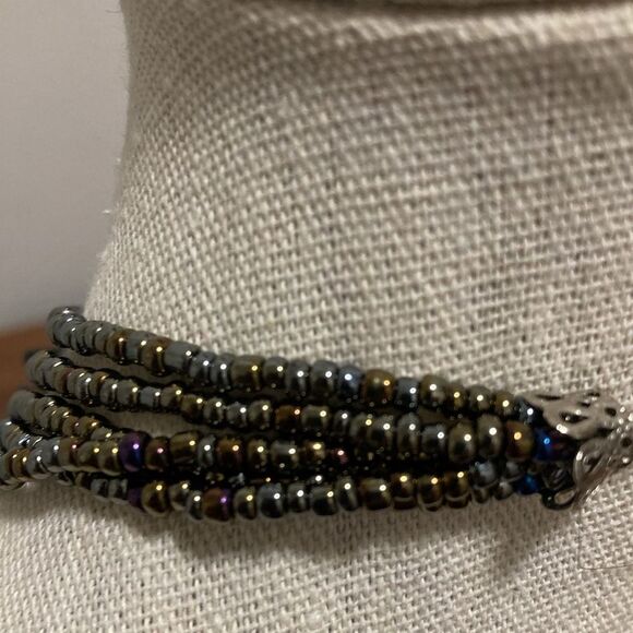 Esmor Vintage Signed Multistrand Necklace with Black Agate and iridescent Beads. - Picture 3 of 7